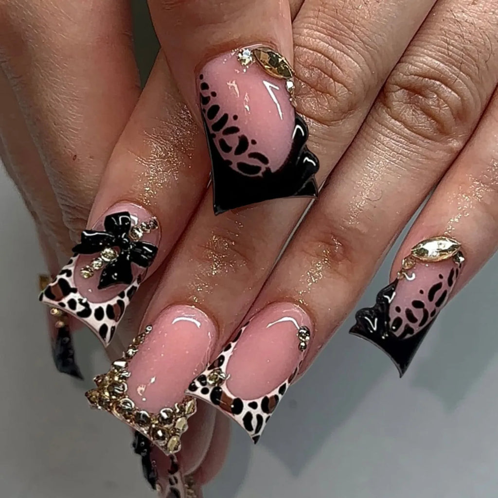 Nude Pink Duckbill Press-On Nails with 3D Bows (24 Pcs)
