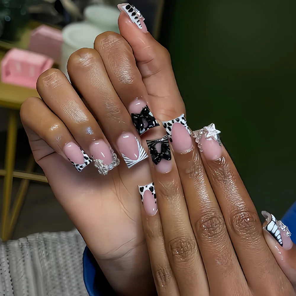 Nude Pink Duckbill Press-On Nails with 3D Bows (24 Pcs)