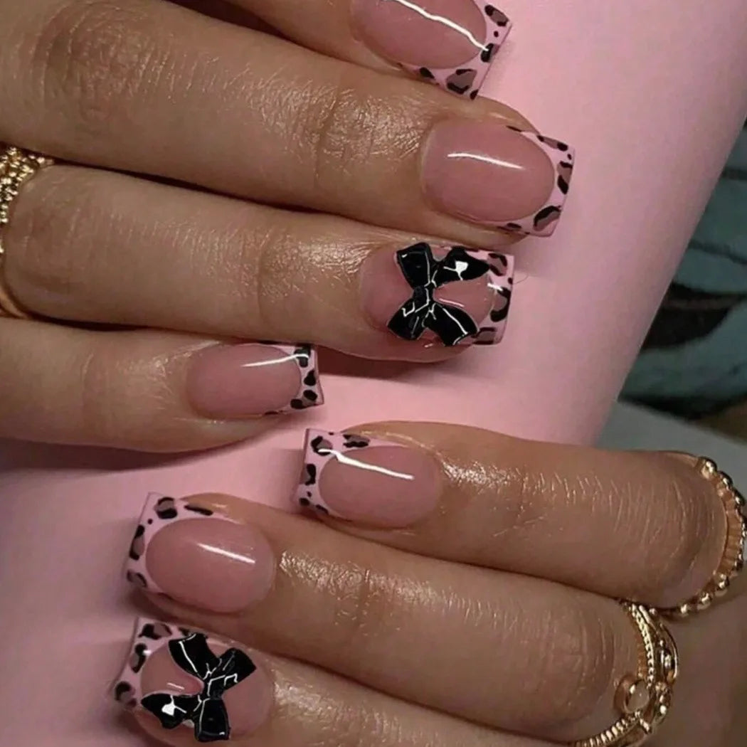 Nude Pink Duckbill Press-On Nails with 3D Bows (24 Pcs)