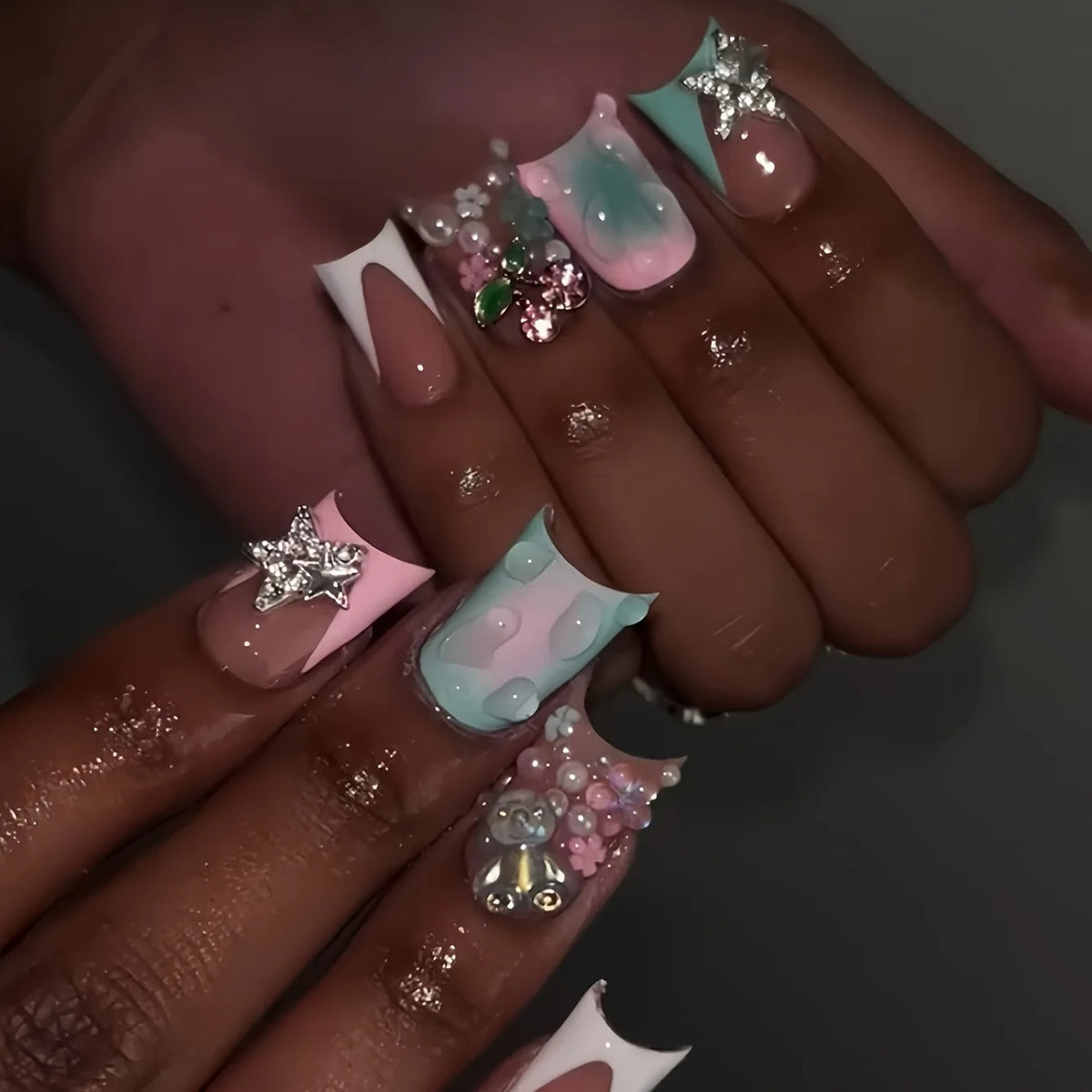 Nude Pink Duckbill Press-On Nails with 3D Bows (24 Pcs)