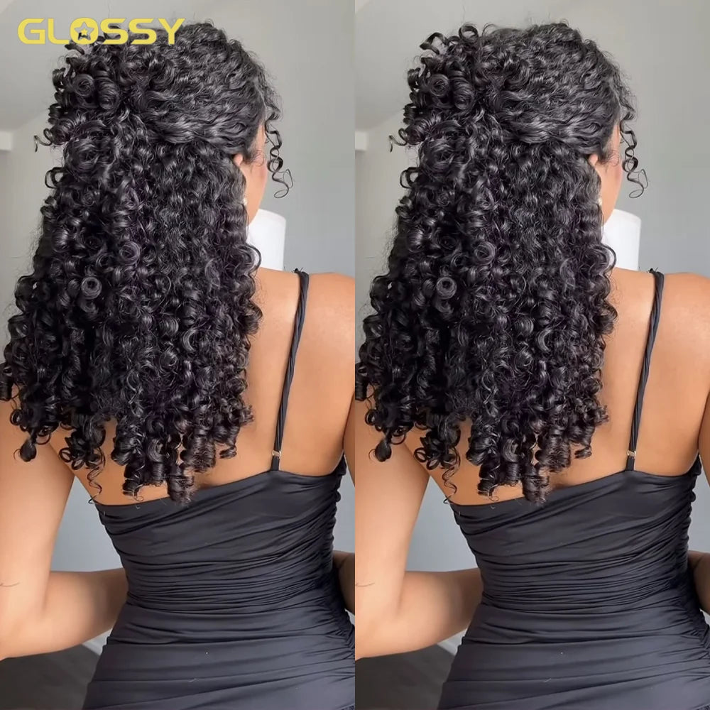 Burmese Curly Glueless Human Hair Wig – 300% Density, 3-in-1 Half Wig