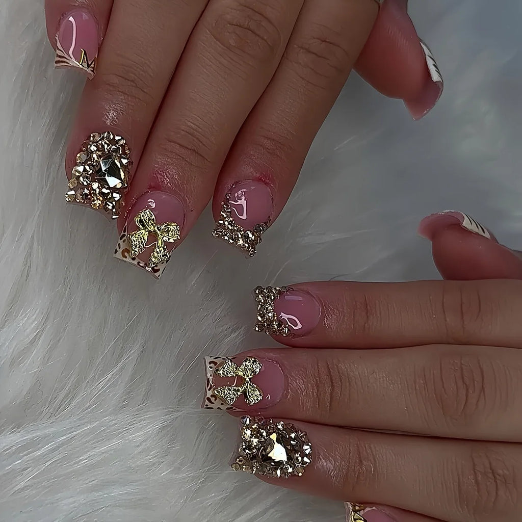 Nude Pink Duckbill Press-On Nails with 3D Bows (24 Pcs)