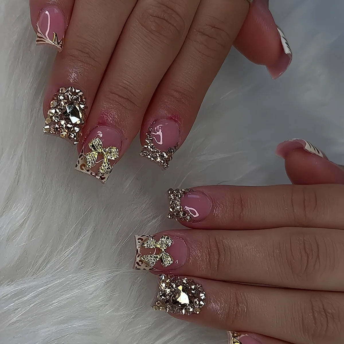 Nude Pink Duckbill Press-On Nails with 3D Bows (24 Pcs)