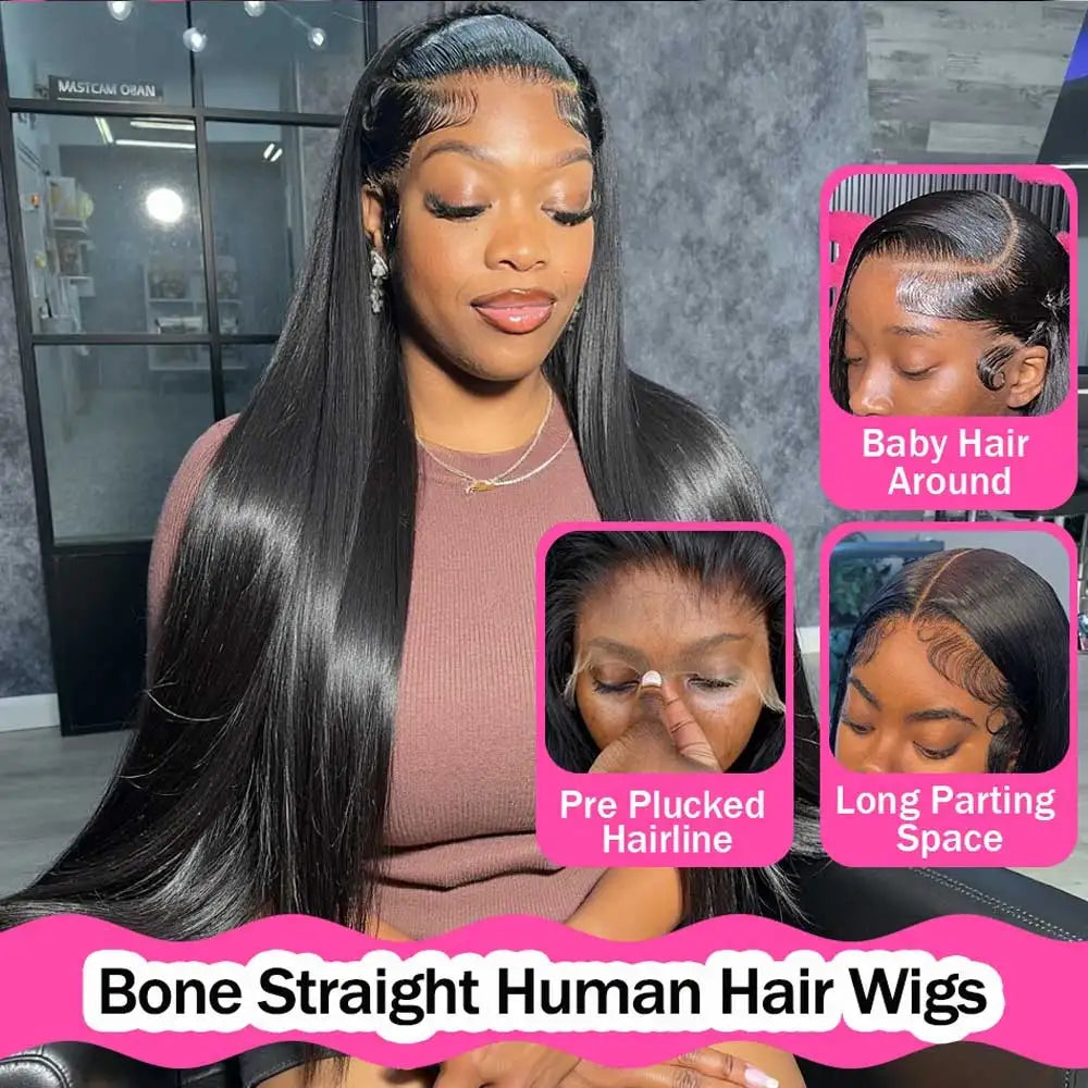 40-42" Bone Straight Glueless HD Lace Front Wig
