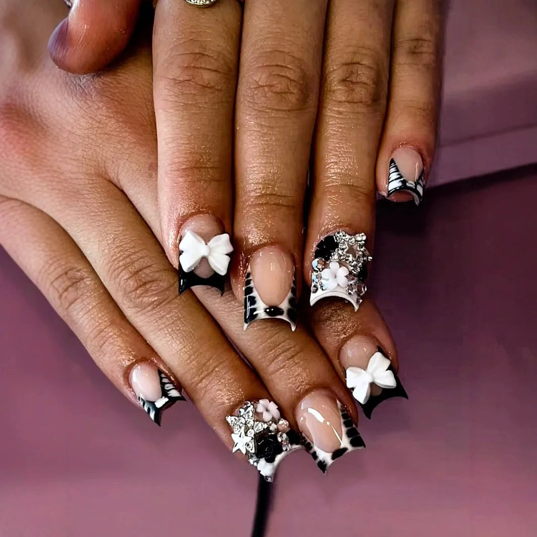 Nude Pink Duckbill Press-On Nails with 3D Bows (24 Pcs)