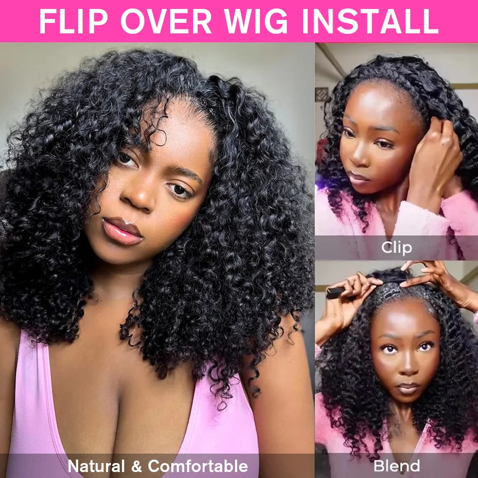 Burmese Curly Glueless Human Hair Wig – 300% Density, 3-in-1 Half Wig