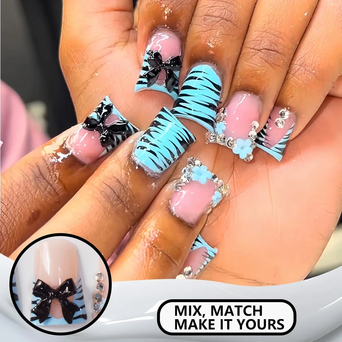 Nude Pink Duckbill Press-On Nails with 3D Bows (24 Pcs)