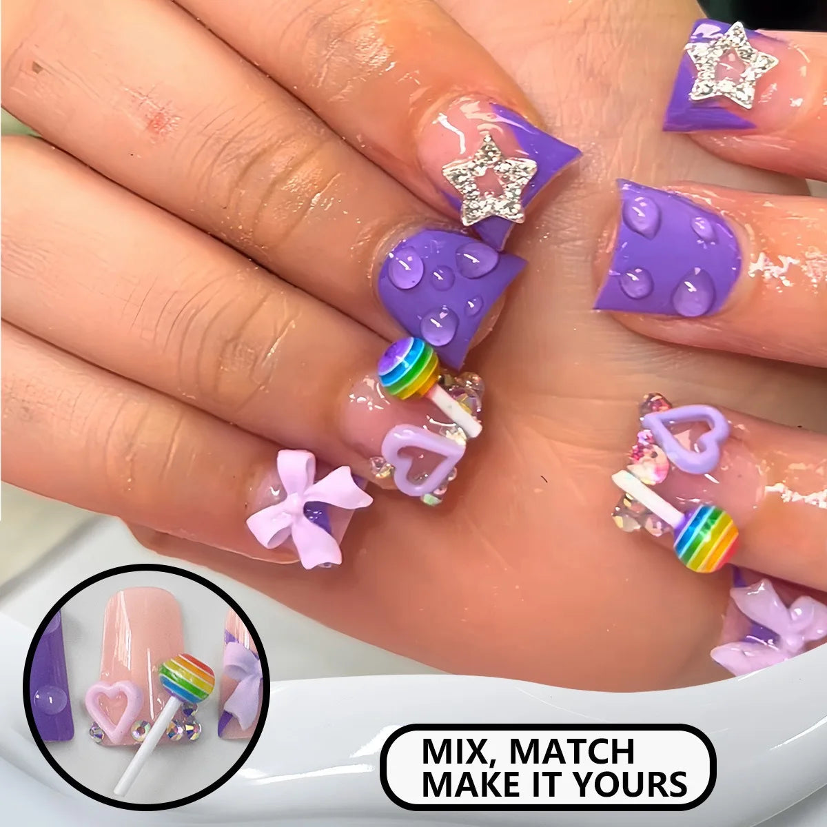 Nude Pink Duckbill Press-On Nails with 3D Bows (24 Pcs)