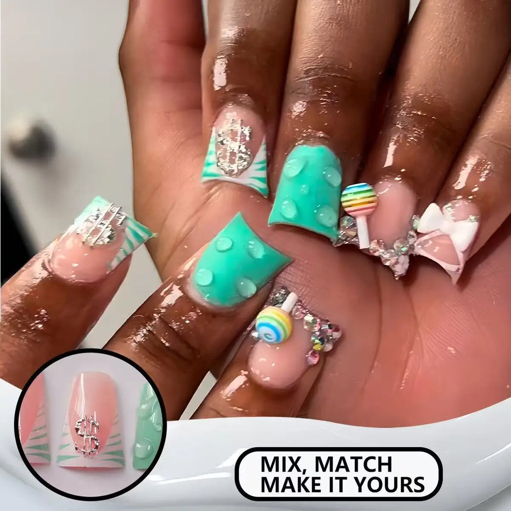 Nude Pink Duckbill Press-On Nails with 3D Bows (24 Pcs)
