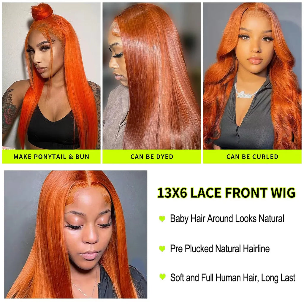 Ginger Orange Straight Lace Front Wig – 13x4/13x6 HD Lace – Heiress Beauty