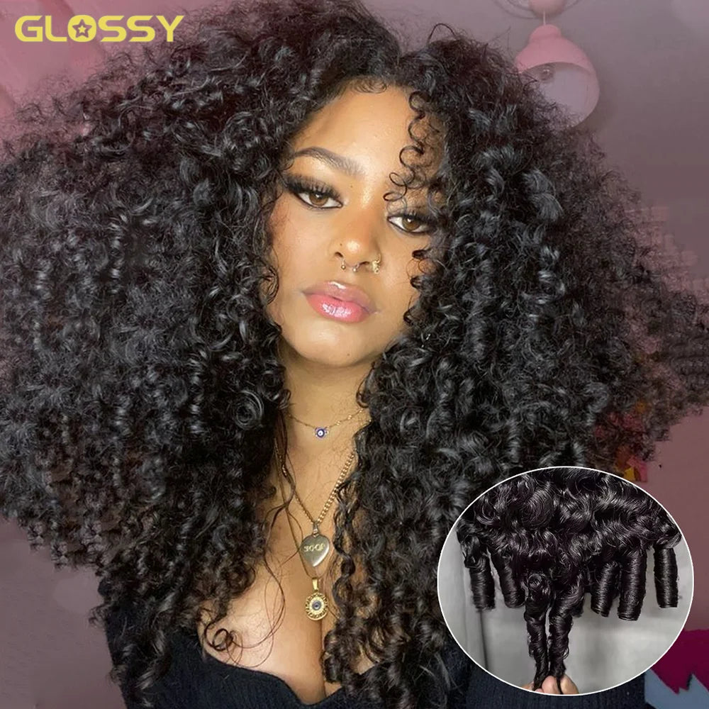 Burmese Curly Glueless Human Hair Wig – 300% Density, 3-in-1 Half Wig