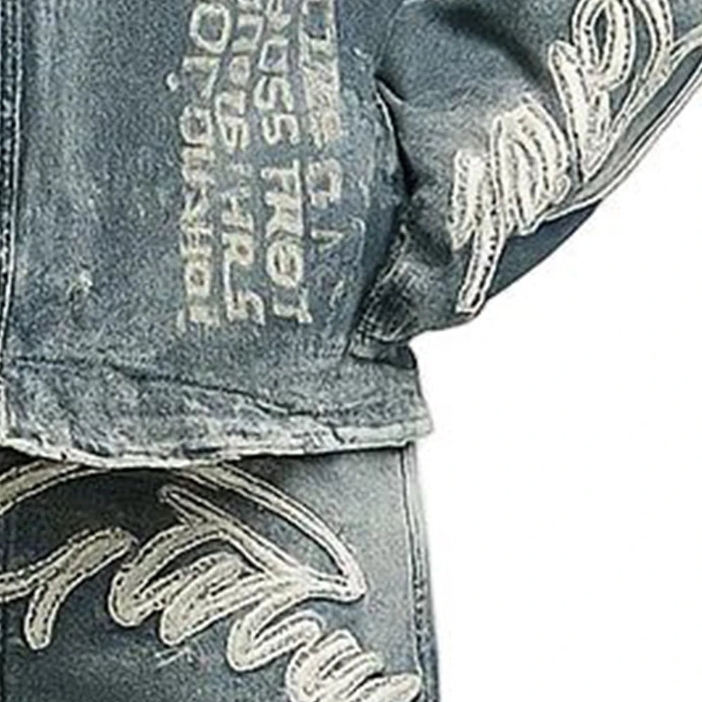 OEM Design Solid Printed Winter Men's Denim Suit Jacket Set 2025 High Quality Vintage Washed 2 1 Design Quick Dry Breathable
