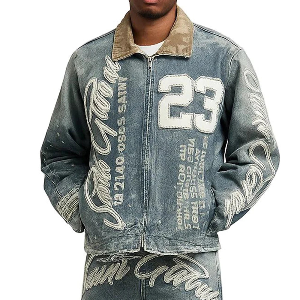 OEM Design Solid Printed Winter Men's Denim Suit Jacket Set 2025 High Quality Vintage Washed 2 1 Design Quick Dry Breathable