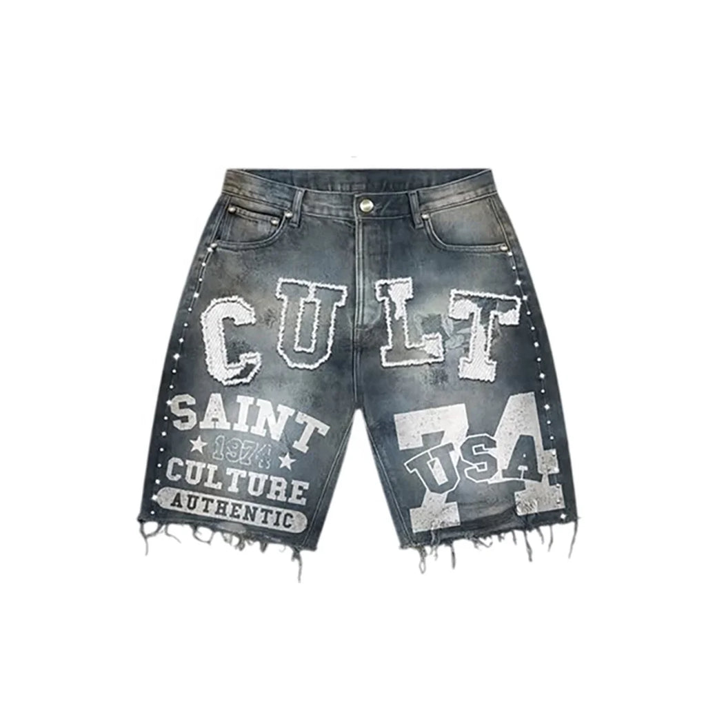 2026 Custom Men's Winter Denim Shorts Set Oversized Solid Hoodie 2-Piece Y2K Streetwear Distressed Shorts Heavyweight