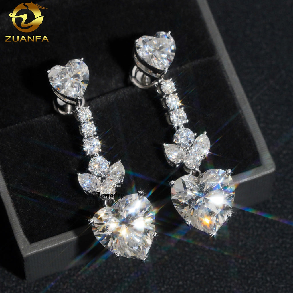 Luxury Heart Charm Earring Certified D VVS Diamond Womens 18k Real Gold Moissanite Drop Earrings