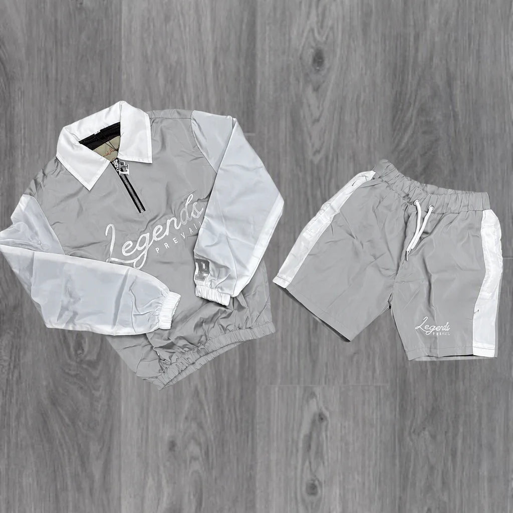 Custom Streetwear Men Windbreaker Nylon Jacket and Shorts Set Zip up Nylon Two Piece Windbreaker Short Set Tracksuit for Mens - Silver