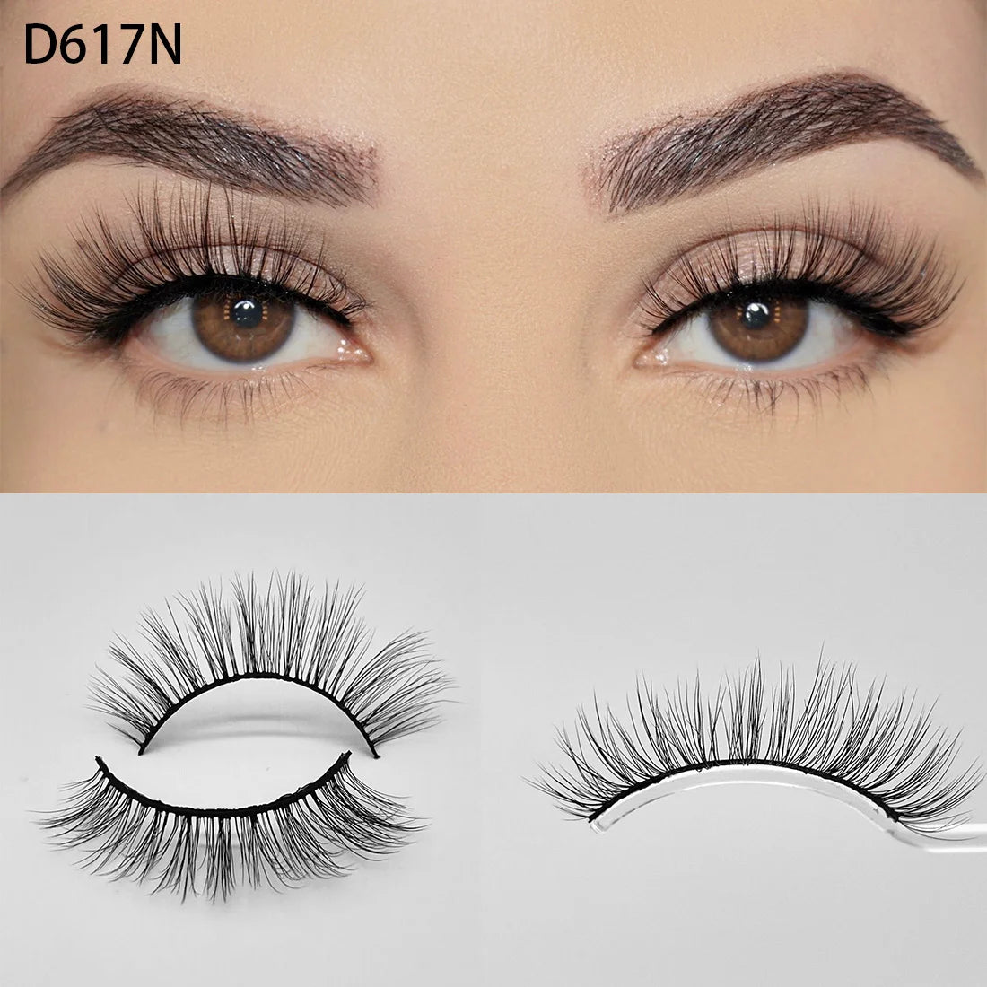 8D Wispy Cat Eye Fox Faux Mink Lashes 5 Pairs Full Strip Winged Eyelashes Pack - Natural Long / plastic lashes tray / D617N