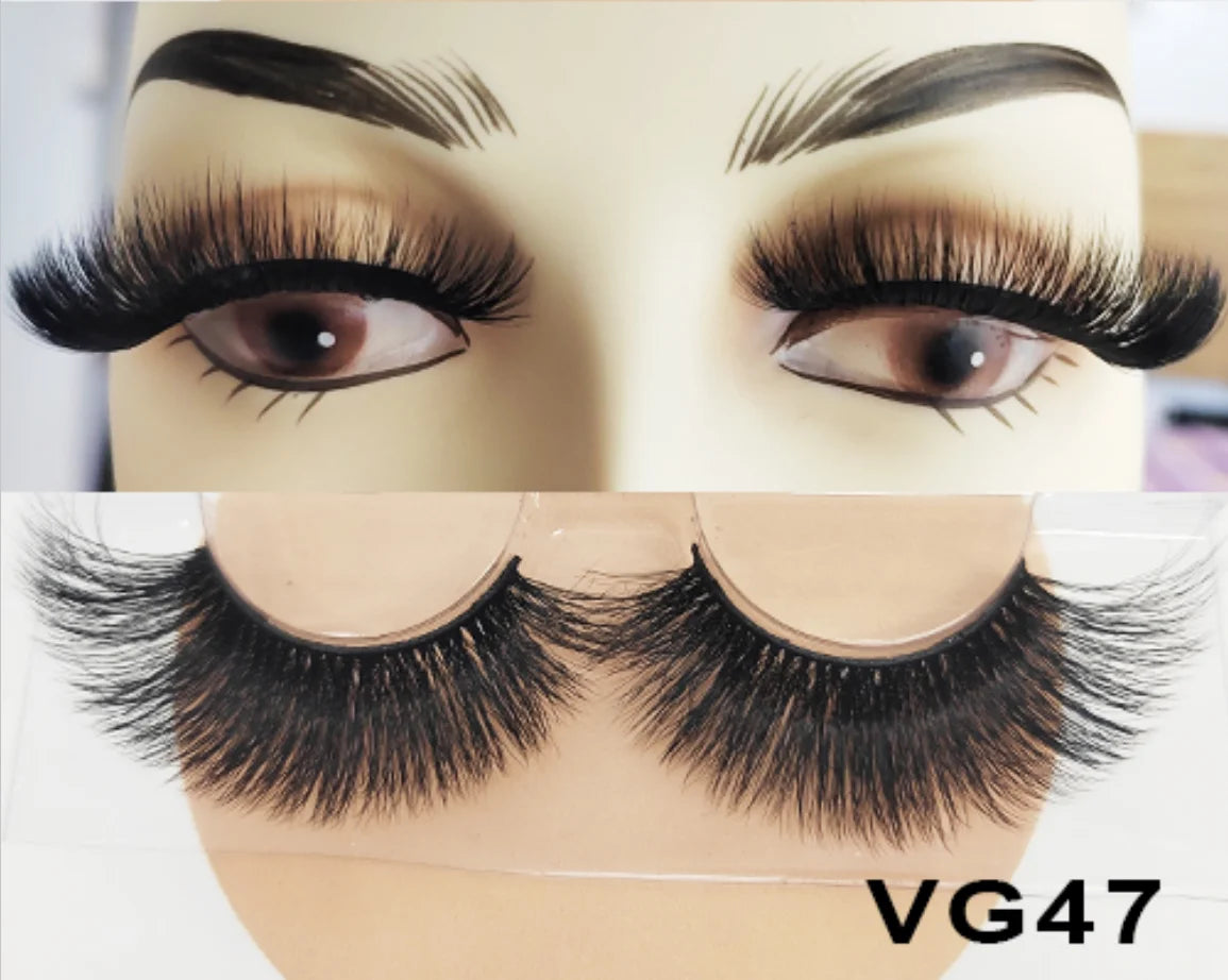 Wholesale Vegan FAUX Mink Eyelashes 25mm 3D Fluffy Full Strip Lashes with Box Cruelty-Free Vendors - Natural Long / VG47