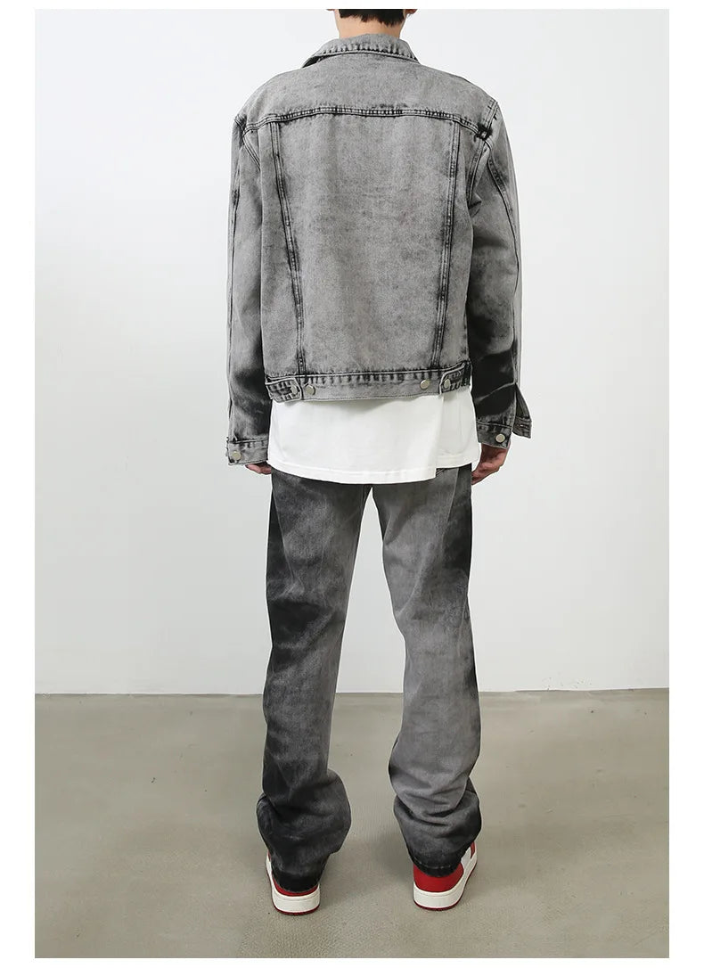 Custom Factory Distress Wash Stone Wash Dye Denim Jacket and Jeans Pants 2pcs Denim Set Men Woven Spring Hip Hop
