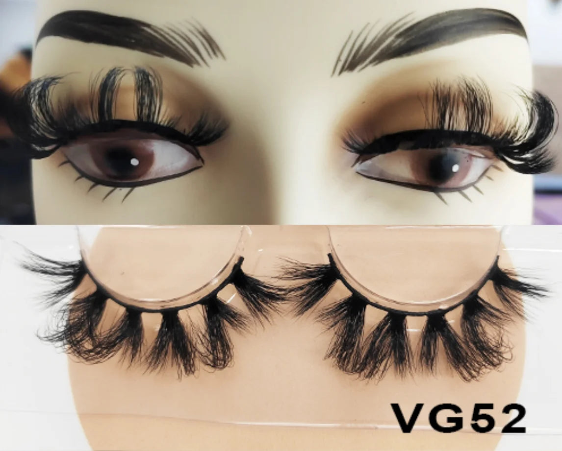 Wholesale Vegan FAUX Mink Eyelashes 25mm 3D Fluffy Full Strip Lashes with Box Cruelty-Free Vendors - Natural Long / VG52