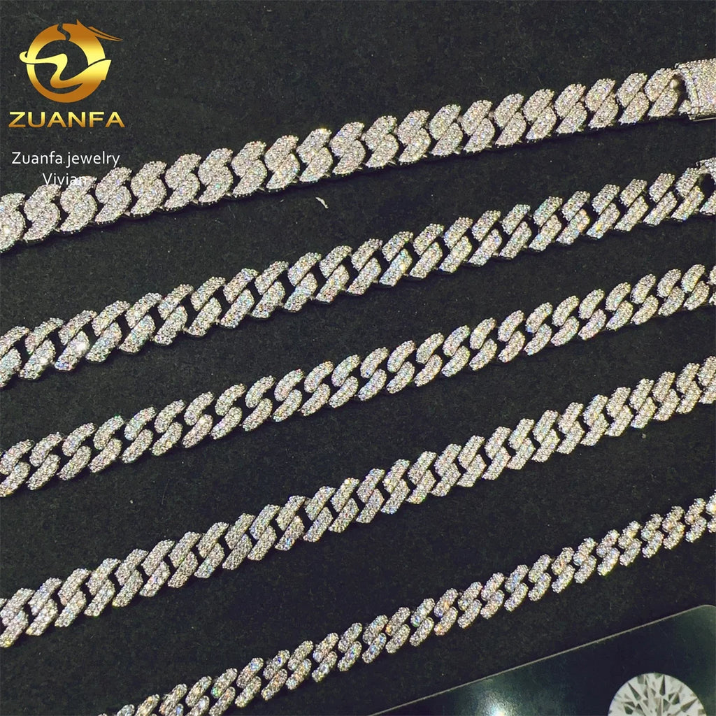 GRA Certificated Moissanite Chain Cuban 6 8 10 MM Hip Hop Jewelry VVS Moissanite Cuban Link Brass Miami Cuban Link Chain