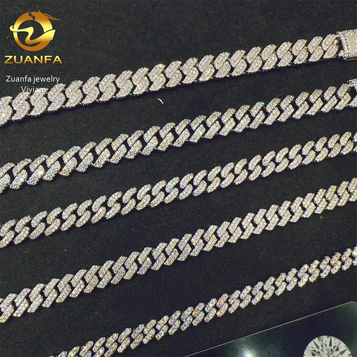 GRA Certificated Moissanite Chain Cuban 6 8 10 MM Hip Hop Jewelry VVS Moissanite Cuban Link Brass Miami Cuban Link Chain