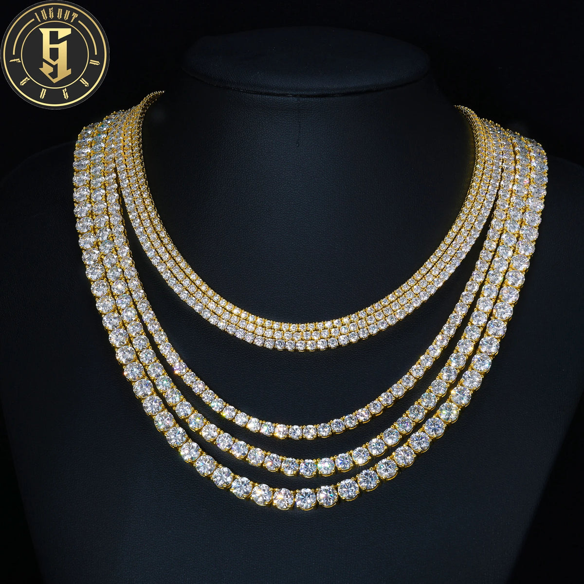 Fine Jewelry White Gold Plated 925 Sterling Silver VVS Moissanite Diamond Cluster Iced Out Tennis Chain Necklace for Men Women