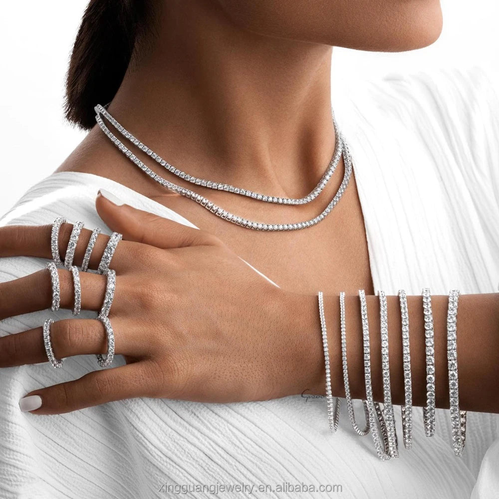 Custom Lab-grown diamond Tennis Bracelet/necklace IGI Certificate Gold Plated 925 Sterling Sliver Claw Setting Fashion Jewelry