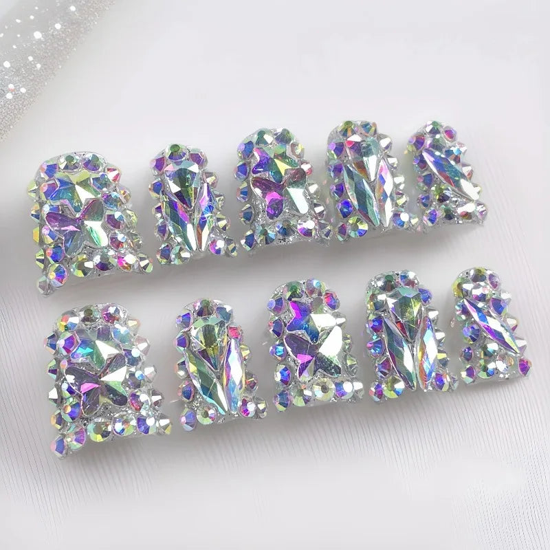 Design 100 Collection High Quality 10pcs Press-On French Square Fake Nails Luxury Handmade Acrylic Gel for Fingers Art Handmade - 92