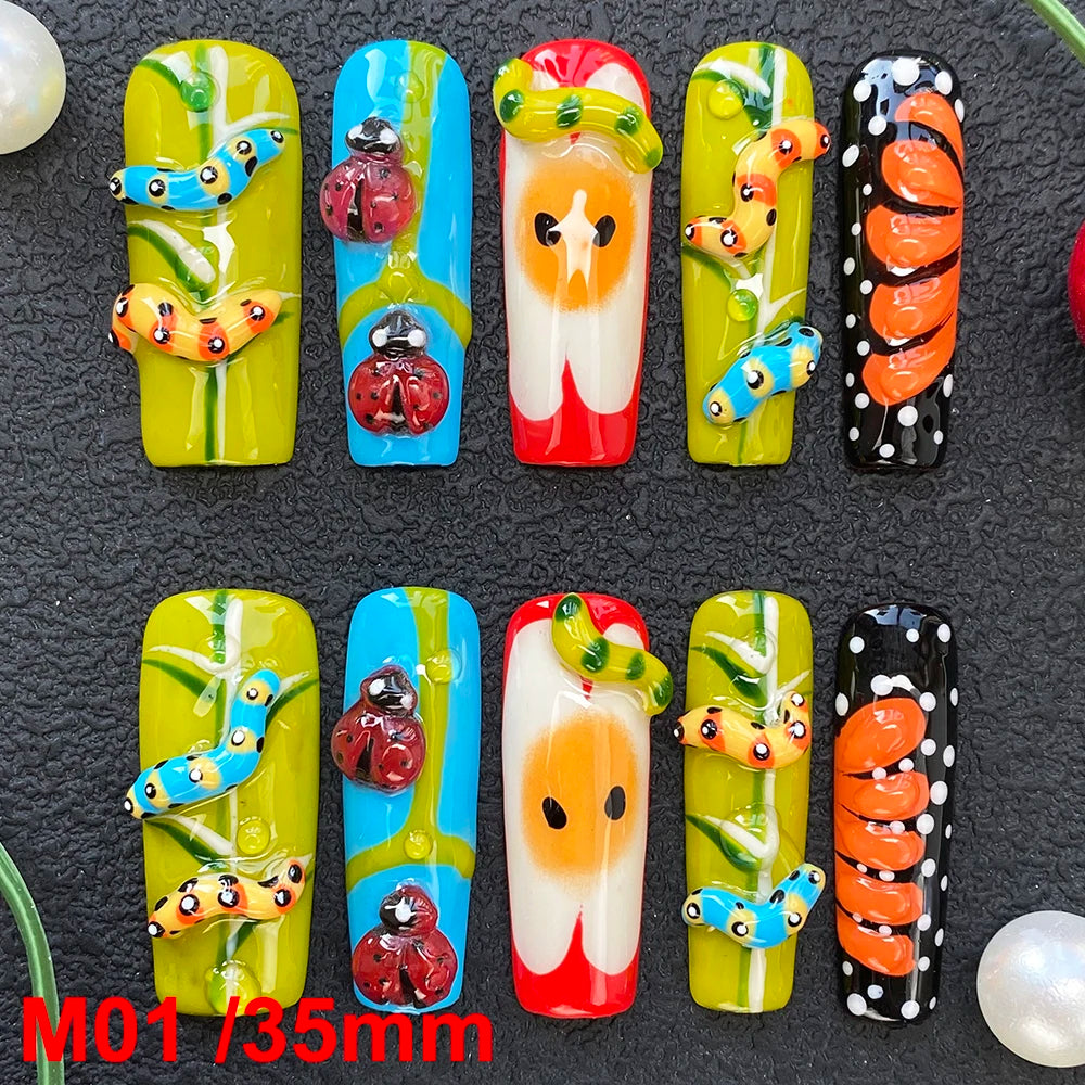 Gorgeous Salon Design Glossy Gel Carved False Nails Art Wholesale 10PCS Covered Decoration UV Gel Private Label Handmade Nails - M01 / 40g