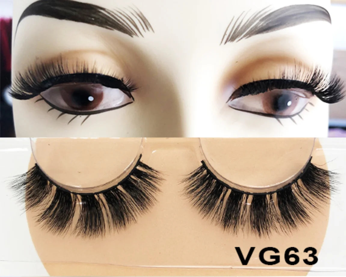 Wholesale Vegan FAUX Mink Eyelashes 25mm 3D Fluffy Full Strip Lashes with Box Cruelty-Free Vendors - Natural Long / VG63