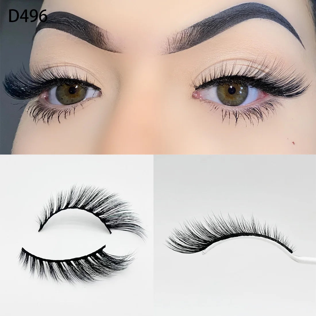 8D Wispy Cat Eye Fox Faux Mink Lashes 5 Pairs Full Strip Winged Eyelashes Pack - Natural Long / plastic lashes tray / D496