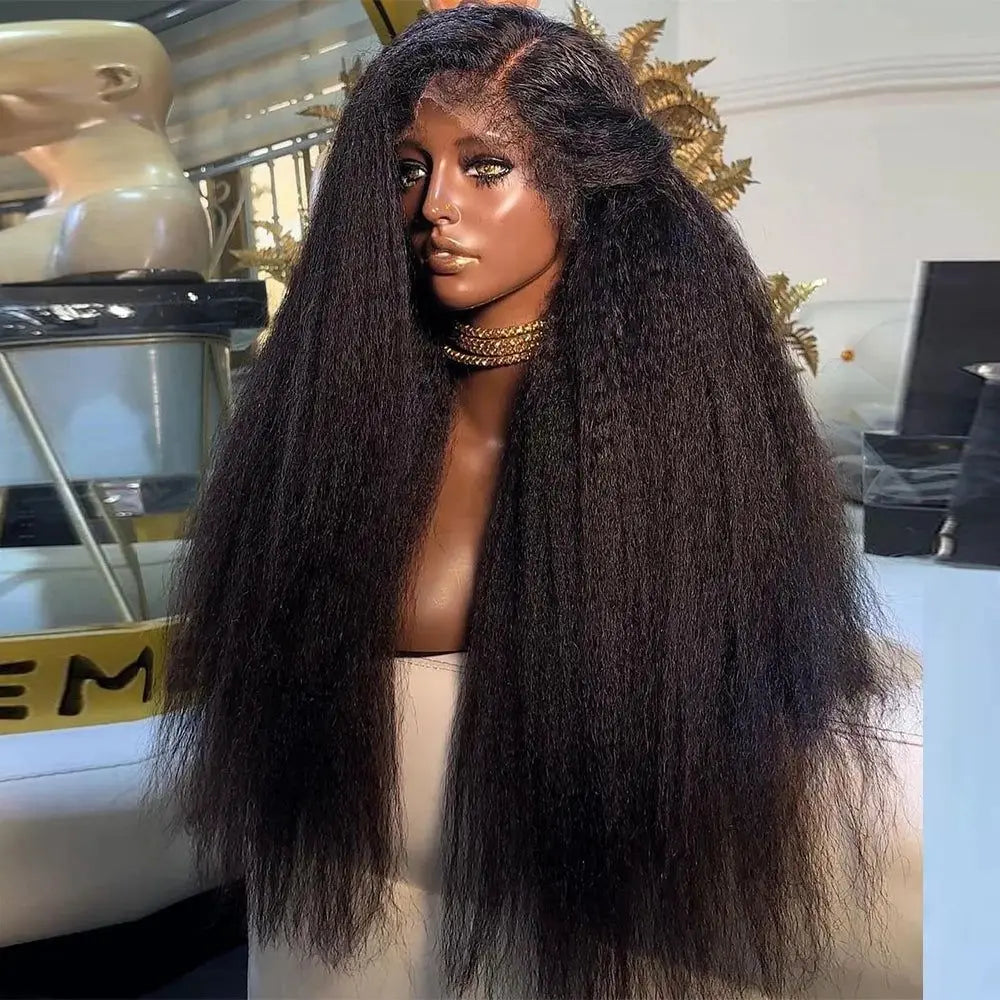 13x6 Kinky Straight Lace Front Human Hair Wig With Kinky Edges Baby Hair Bleached Yaki Straight HD Lace Frontal Wigs for Women - picture