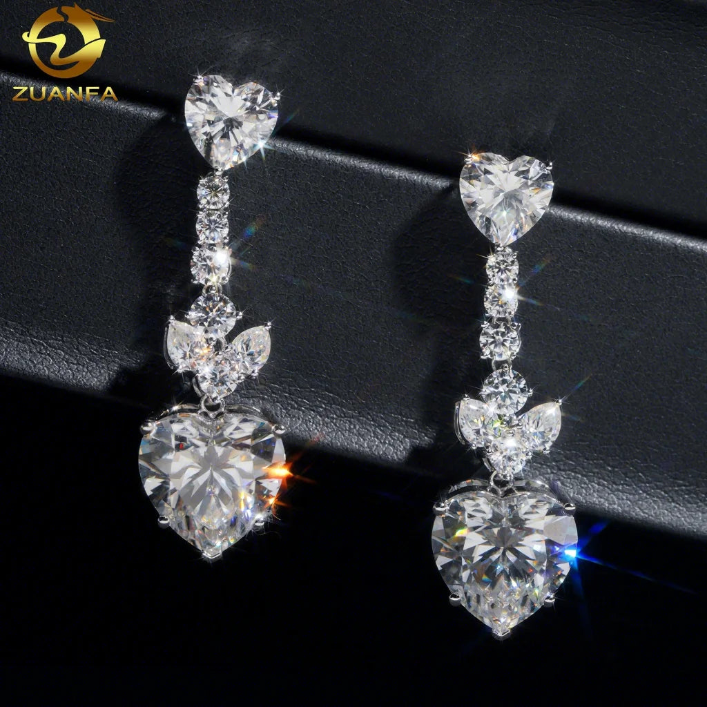 Luxury Heart Charm Earring Certified D VVS Diamond Womens 18k Real Gold Moissanite Drop Earrings - 18k White Gold