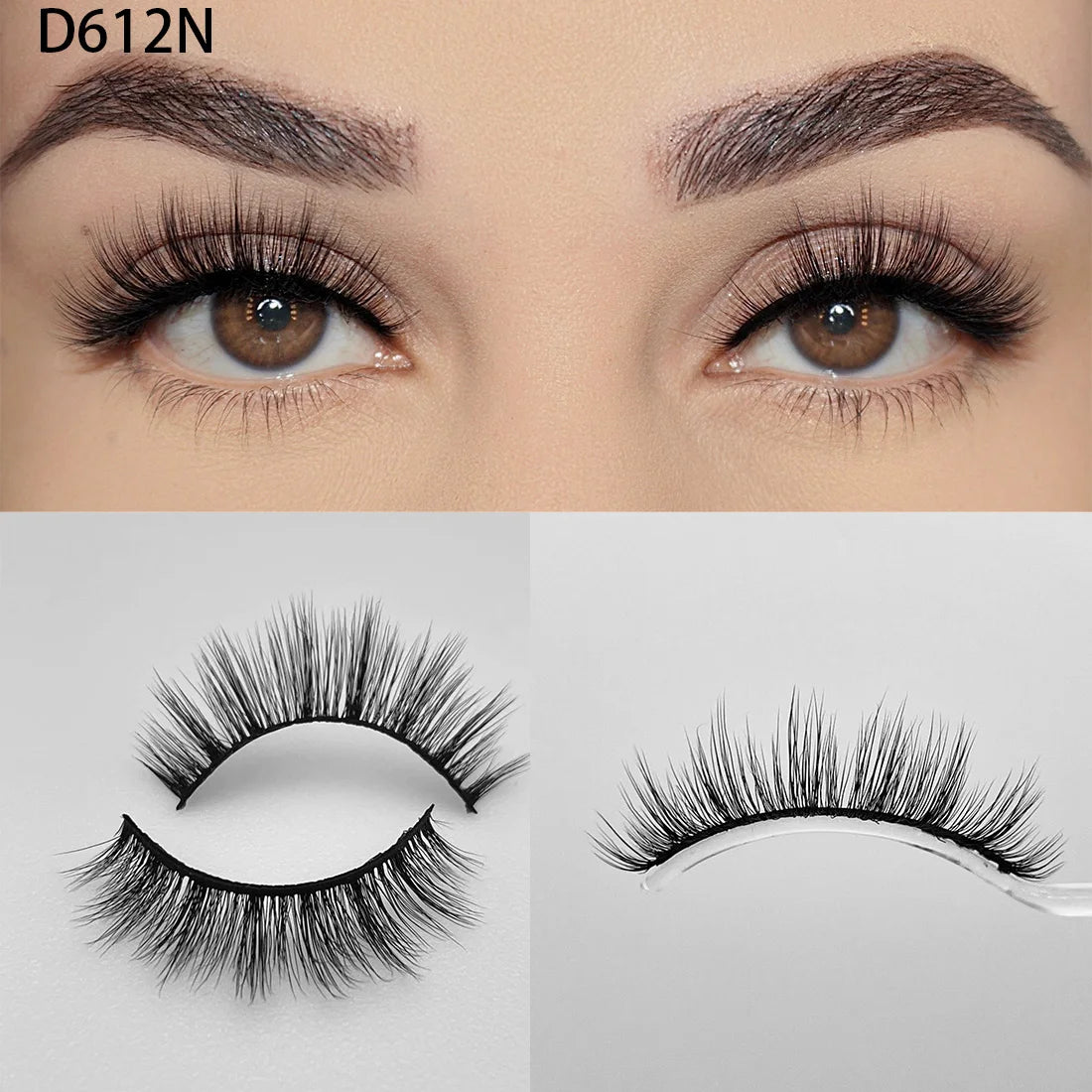 8D Wispy Cat Eye Fox Faux Mink Lashes 5 Pairs Full Strip Winged Eyelashes Pack - Natural Long / plastic lashes tray / D612N
