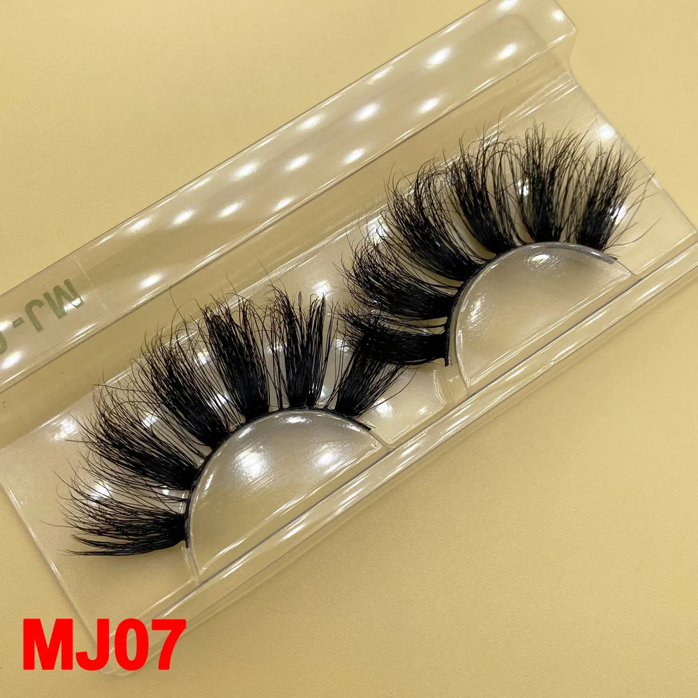 100% Cruelty Free 25mm Super Curl Dense Mink Lashes 3D Wispy Thick Fluffy Russian Strip Eyelashes Custom Logo Private Label - MJ-07 / Long/Fluffy/Thick/Cross