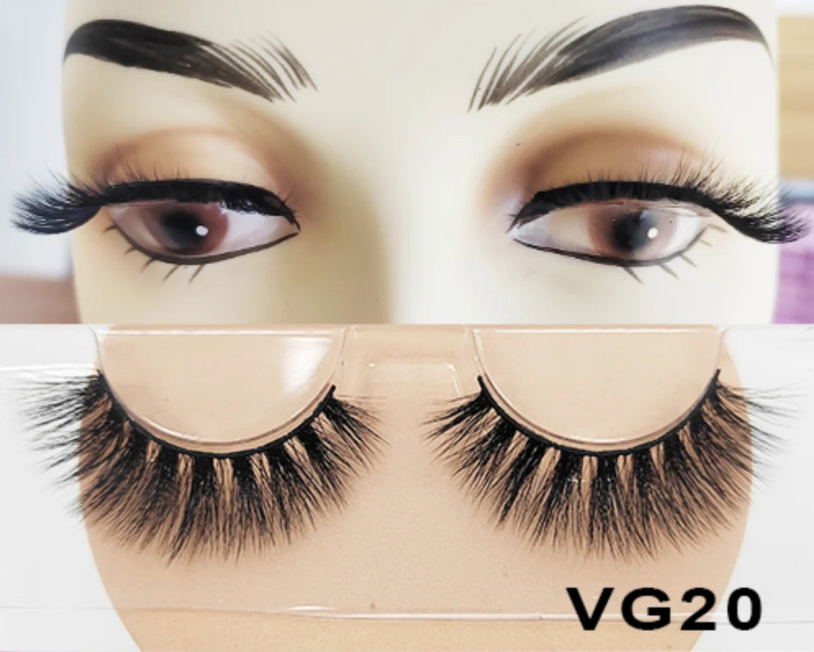 Wholesale Vegan FAUX Mink Eyelashes 25mm 3D Fluffy Full Strip Lashes with Box Cruelty-Free Vendors - Natural Long / VG20