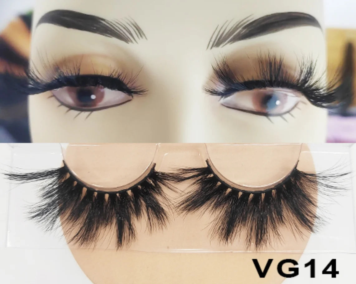 Wholesale Vegan FAUX Mink Eyelashes 25mm 3D Fluffy Full Strip Lashes with Box Cruelty-Free Vendors - Natural Long / VG14