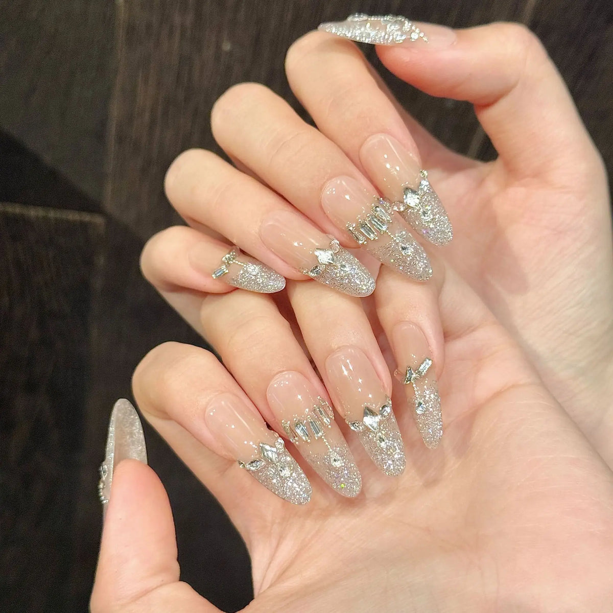Design 100 Collection High Quality 10pcs Press-On French Square Fake Nails Luxury Handmade Acrylic Gel for Fingers Art Handmade - 06