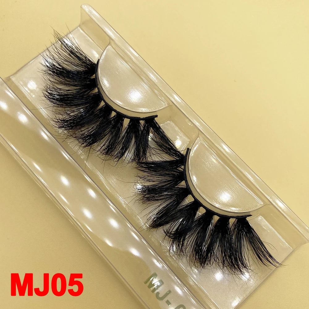 100% Cruelty Free 25mm Super Curl Dense Mink Lashes 3D Wispy Thick Fluffy Russian Strip Eyelashes Custom Logo Private Label - MJ-05 / Long/Fluffy/Thick/Cross