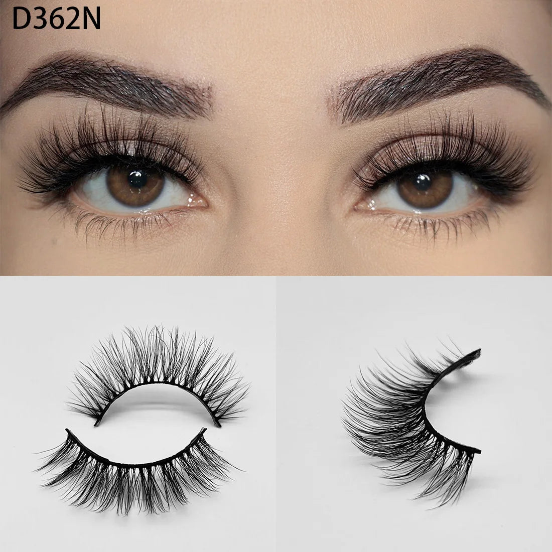8D Wispy Cat Eye Fox Faux Mink Lashes 5 Pairs Full Strip Winged Eyelashes Pack - Natural Long / plastic lashes tray / D362N