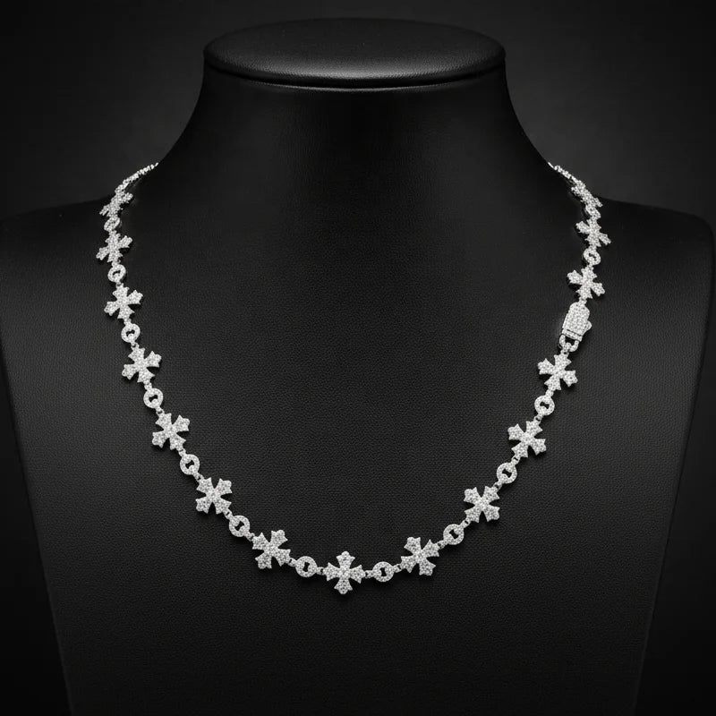 Hip Hop Luxury Handmade 12mm 925 Sterling Silver GRA Certified Moissanite Diamond Cross Link Chain Necklace for Men Women Party