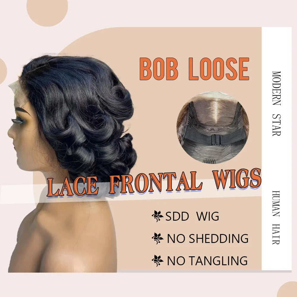 Glueless Short Bouncy Loose Wave Wig 5*5 HD Lace Front Wig Pre Plucked Bouncy Curl Bob Wig Raw Virgin 100% Vietnamese Human Hair
