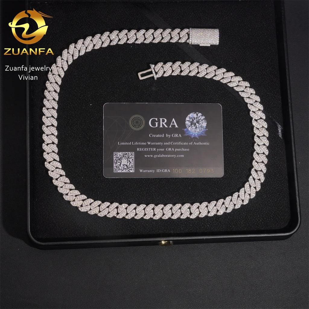 Hip Hop Fine Jewelry Brass VVS Moissanite Cuban Link Chain Cuban Link Chain 10mm Iced Out Cuban Link Chain Necklace - Silver Color