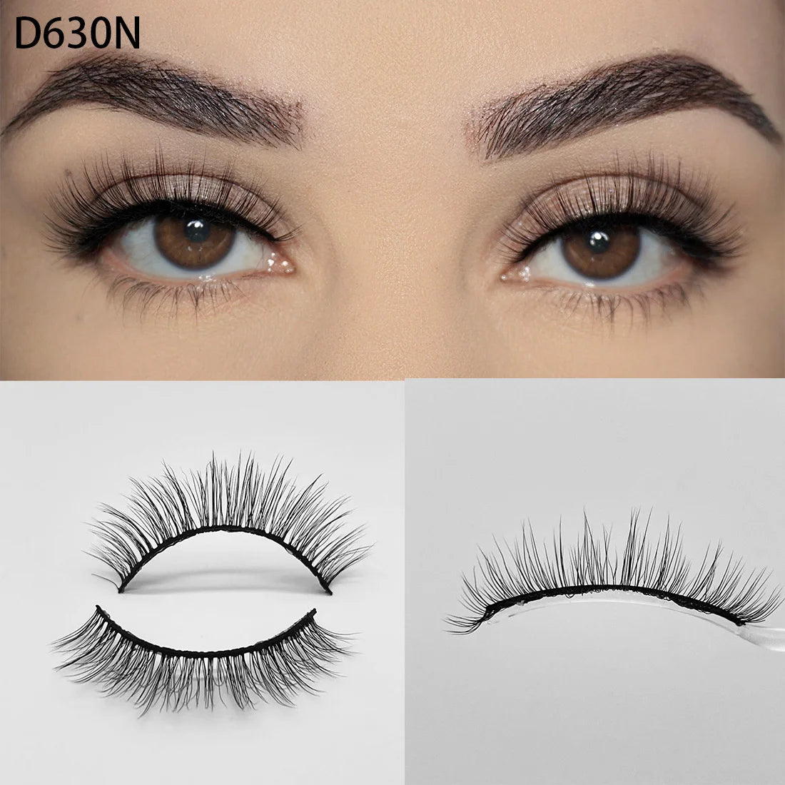 8D Wispy Cat Eye Fox Faux Mink Lashes 5 Pairs Full Strip Winged Eyelashes Pack - Natural Long / plastic lashes tray / D630N
