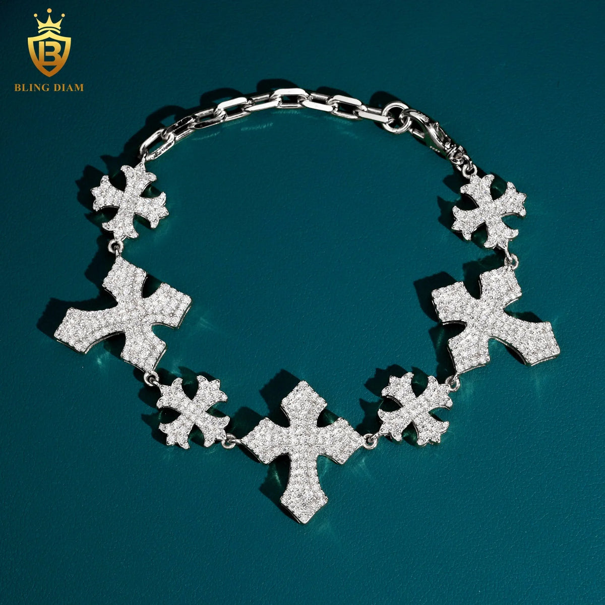 Fashion Cross Link Chain Bracelet Men Women Bracelet Pass Diamond Tester VVS Iced Out Moissanite Hip Hop Chain 925 Silver GRA - 8inch / Silver
