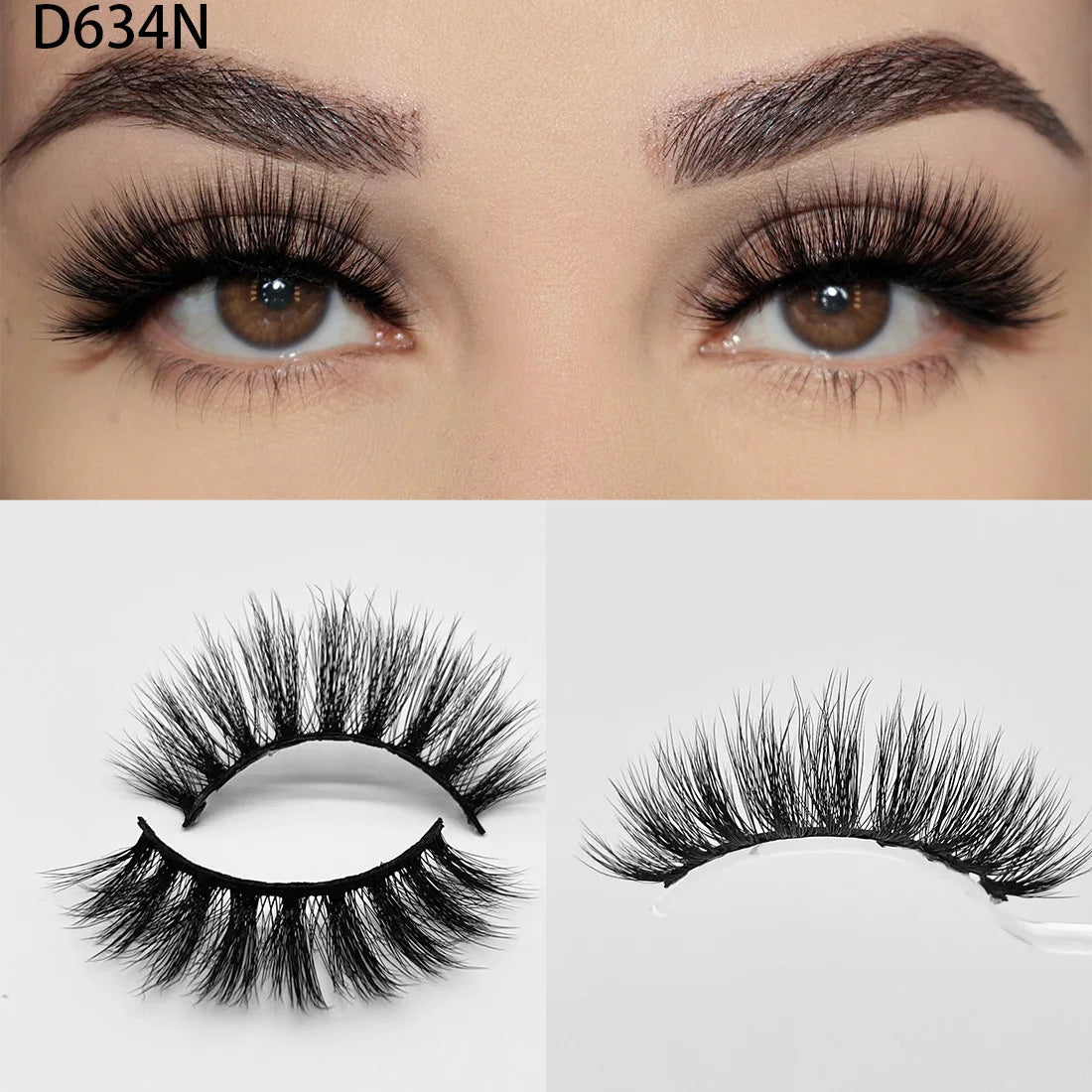 8D Wispy Cat Eye Fox Faux Mink Lashes 5 Pairs Full Strip Winged Eyelashes Pack - Natural Long / plastic lashes tray / D634N
