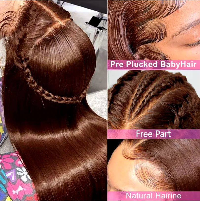 Chocolate Brown Color Wigs Transparent Lace 13x4 Big Frontal Lace Wig 100% Human Hair High 12A Grade Quality With Baby Hair