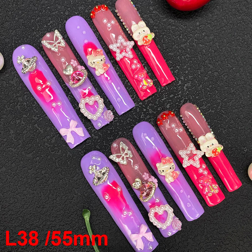 10PCS Full Decorated Soft Gel Thick Acrylic Handmade Nails Press on 55mm Extra Long Salon Design Artificial Fingernail Wholesale - L38 / 50g