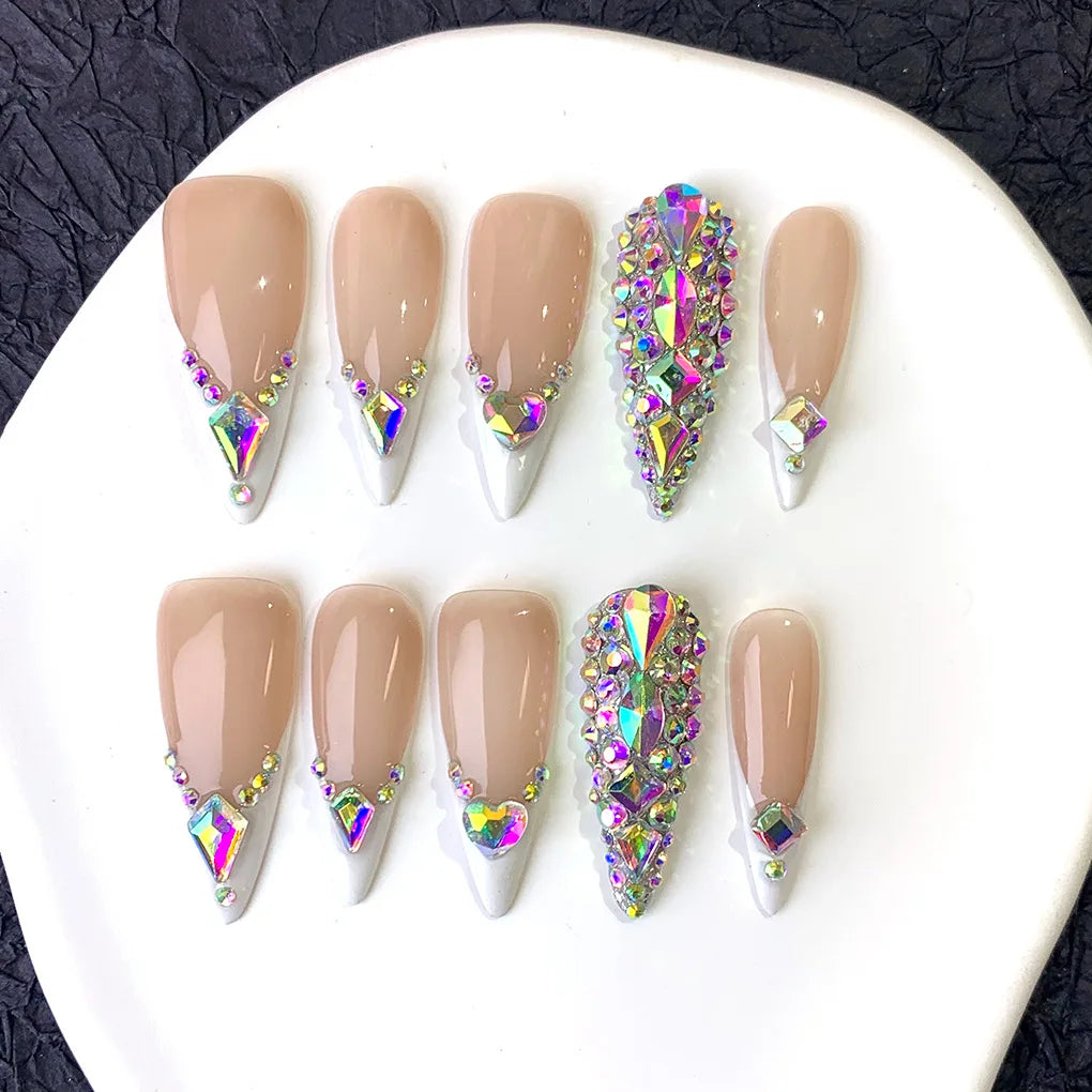 Design 100 Collection High Quality 10pcs Press-On French Square Fake Nails Luxury Handmade Acrylic Gel for Fingers Art Handmade - 49